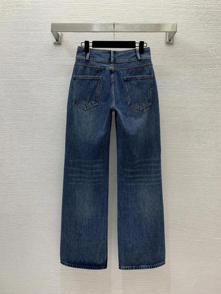 Women&#039;s Jeans 2024 High End Customized Metal Chain Decoration Two Button Straight Tube Wide Leg Denim Pants