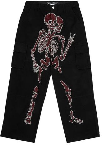 Rhinestone Skull Full Length Gothic Black Pants Women Clothing Baggy Jeans Streetwear Women High Waist Hip Hop Y2k Pants 240129