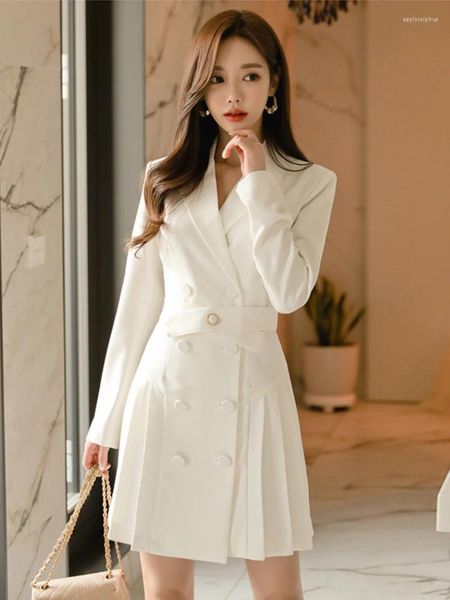 Casual Dresses Spring Autumn Formal Work Style Short Dress Women Clothing Elegant Office Classic White Slim Mini Commute Blazer Mujer