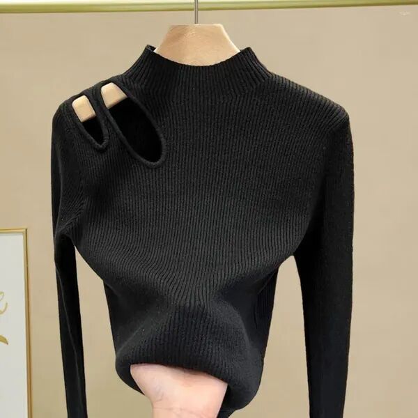 Women&#039;s Blouses Long Sleeve Blouse Elegant Knitted Half-high Collar Sweater Slim Fit Solid Color Pullover Soft Warm Winter Top