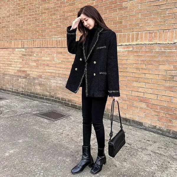 Women&#039;s Suits Tweed Clothes Wool & Blend Blazer Woman Jacket Dress Coats For Women Loose Over Long Outerwears Tailoring Winter Trend 2024