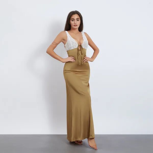 Casual Dresses Women Cocktail Party Club Long Dress Slip Sleeveless Deep V-neck Backless Summer Satin Slit