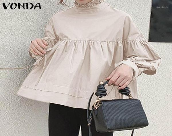 Women Blouse Tunic VONDA 2020 Autumn Long Sleeve Tops Female Vintage Solid Shirts Bohemian Blusas Plus Size Office Shirts16139472