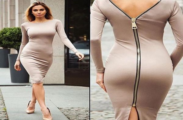 New arrival women party sexy dresses Night club sexy dress with zipper back knitted long sleeve knee length dress WGLYQ596638586