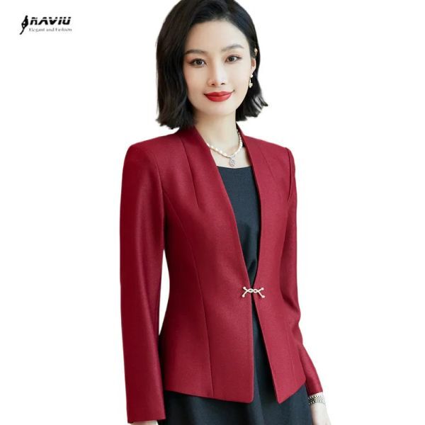 Blazers NAVIU High End Red Blazer Women Slim Autumn 2023 New Casual Temperament Long Sleeve Formal Jacket Office Lady Work Coat Tops