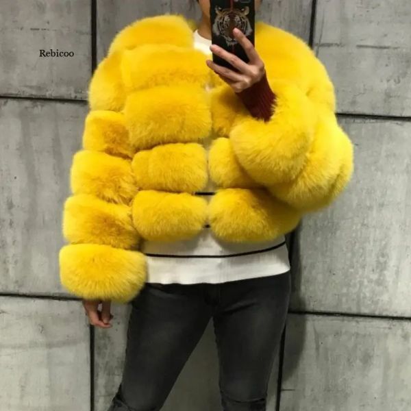 Fur Winter Women Warm Luxury Fake Fox Fur Coat Short Winter Fur Jacket Outerwear Natural Blue Fox Fur Jacket Outerwear