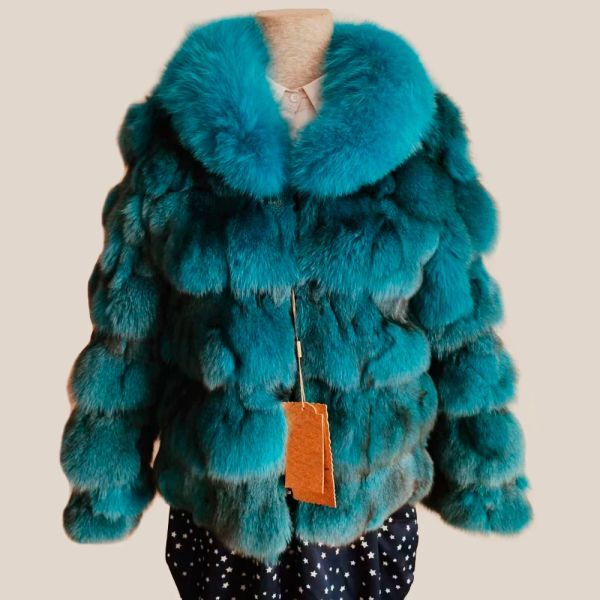 Fur FURYOUME 2023 New Winter Women Real Fox Fur Coat 100% Natural Fur Jacket Fox Fur Collar Fashion Luxury Thick Warm Lady Outerwear