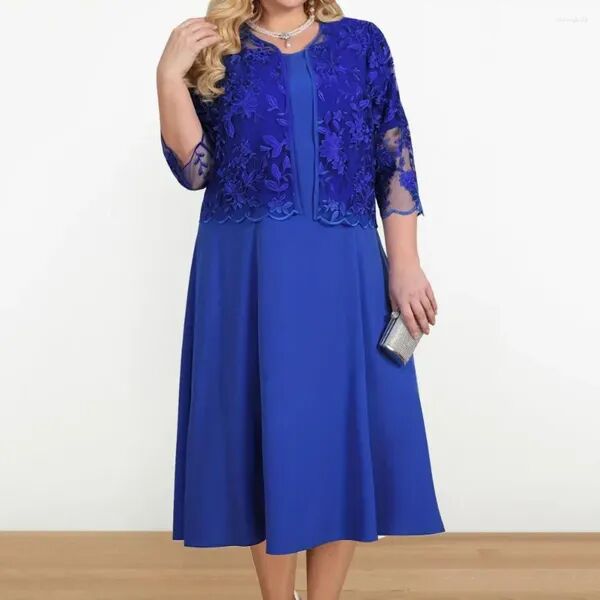 Plus Size Dresses Plus-size Dress Coat Set Party Outfit Floral Lace Embroidery Midi For Women Elegant