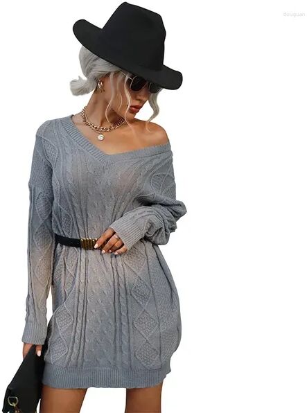 Casual Dresses Women Knitwear Women&#039;s Sweater Dress Woman Pullover Tops Female Knit Clothes Autumn Winter Gray Long Knitted