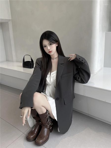 Women&#039;s Suits 2023 Spring And Autumn High-end Design Gray Casual Small Suit Jacket One Button Office Lady Blazer Top Women Outwear