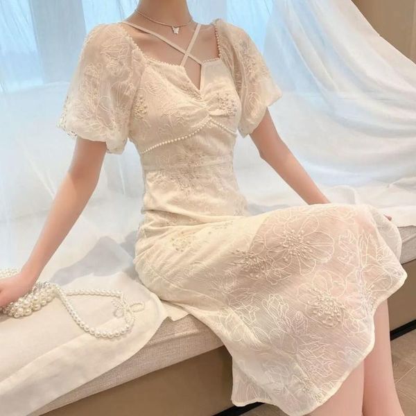 Casual Dresses French First Love Platycodon Grandiflorum High End Mid Length Dress Short Woman 2023 Summer Gentle Wind Super Fairy