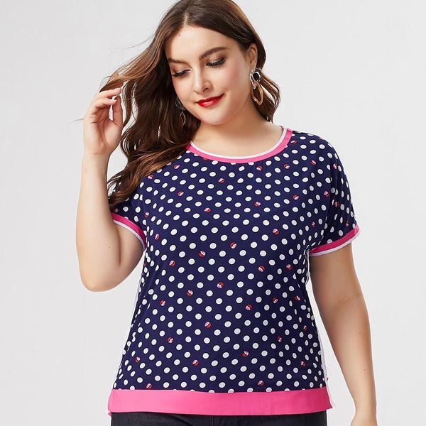 Women&#039;s T Shirts 2023 Summer Mom Clothes Short Sleeve Chiffon Fashion Ladies Vintage Elegant Plus Size Womens Polka Dot Tops