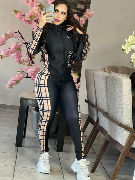 Womens Two Piece Sets 23SS Women Tracksuit Woman Sweatsuits Clothing brand coat zipper Long sleeved Pants Casual Outfit Sports Suit Classic plaid design Size S-2XL