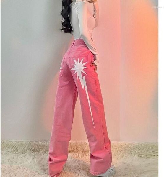 Women&#039;s Jeans Y2k Clothes Fashion Women Pants Korean Pink Spicy Girl Printed High Street Waist Loose Wide Leg