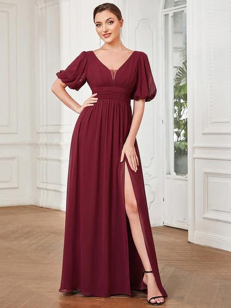 Party Dresses Elegant Evening A-LINE Off The Shoulder Long Sequins 2023 Ever Pretty Of Burgundy Simple Criss-Cross Prom Dress