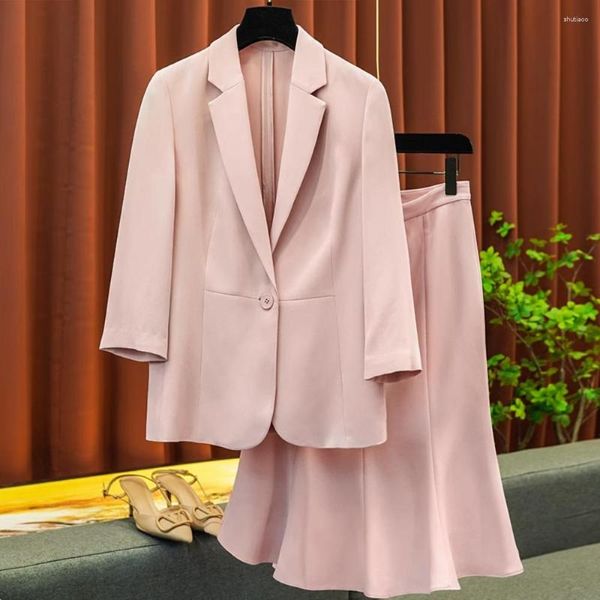 Two Piece Dress Dignified Formal Top Fishtail Half Skirt Suit Fashion Women Lapel Long Sleeve Excellent Quality Acetate 2023 Fall