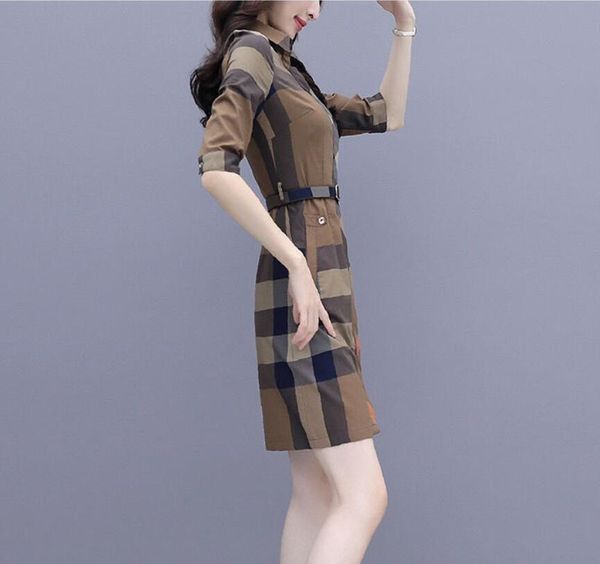 Women Casual Dresses Turn-down Collar Loose Maxi Beach Dress for Women Dress Vintage Plaid Print Long Party Half Sleeve Office