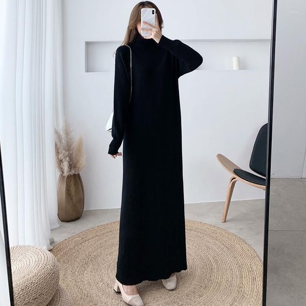 Casual Dresses Women 2023 Autumn Winter Sweater Dress Female Knitted Turtleneck Solid Ladies Warm Knit Loose Long Vestidos C513