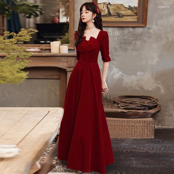 Party Dresses Evening Elegant Burgundy 2023 Long Sleeves Women Wedding Dress Prom Gowns Vestidos De Noite Hepburn