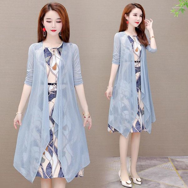 Work Dresses Dress Two-Piece Women Elegant Print Large Size Casual Vintage Long 2 Piece Sets Womens Outfits Summer Fashion E162