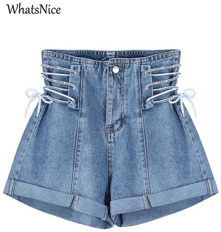 Jeans Female Fashion High Waisted Jean Shorts Women Summer Bandage Short Jeans Pants for Women Casual Sexy Color Contrast Denim Shorts