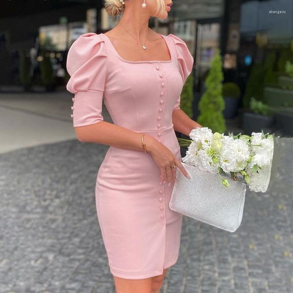 Casual Dresses Women Fashion Party Club Dress Robes Formal Sexy Slim Fit Square Neck Bodycon Mini