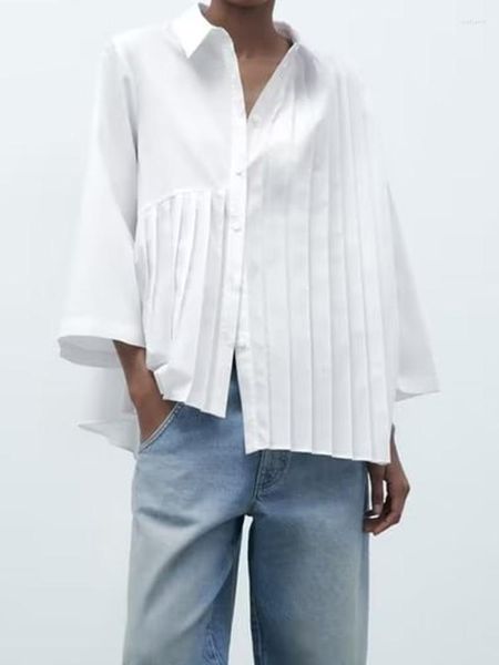 Women&#039;s Blouses Kumsvag 2023 Women Summer Shirts Tops Fashion Solid Pleated Loose Asymmetric Female Elegant Street Top Clothing