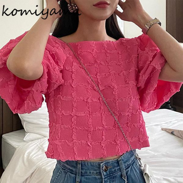 Womens Blouses Shirts Komiyama Sweet Loose 3d Plaid Lantern Sleeve Blusas Mujer Summer Clothes Women Korean Fashion Shirt Tops 230509