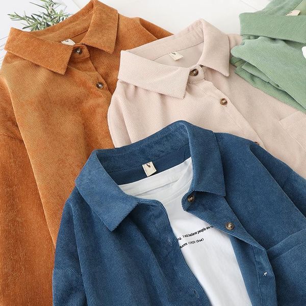 Shirt woman shirts 2021 Spring New Retro Corduroy Shirt Women&#039;s Coat Hong Kong Style Ins Loose Corduroy Long Sleeves Outer Match