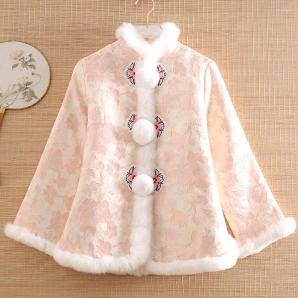 Ethnic Clothing High-end Autumn Winter Women Coat Top Chinese Style Retro Jacquard Hair Elegant Loose Lady Warm Jacket Female S-XXL