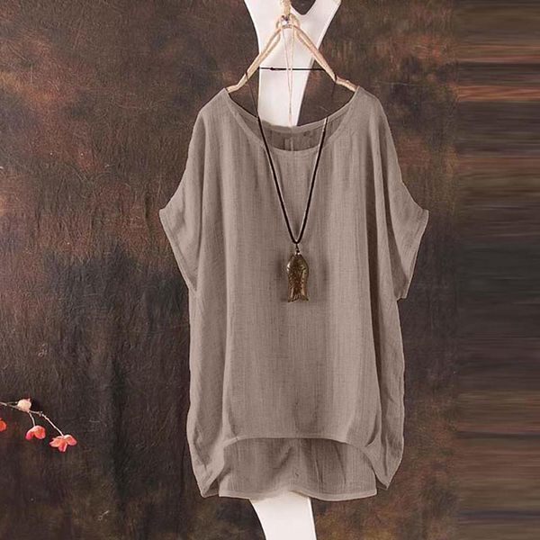 Blouse Womens Blouse Bat Short Sleeve Cotton Linen Casual Thin Section Top Blouse Solid Plus Size O Neck Loose Pullover Shirt blusas