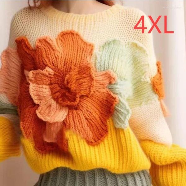 Women&#039;s Knits 4XLCandy Vintage Knitted Sweaters Women Top Autumn And Witnter Elegant Advanced Loose 2023 3D Flower Pullover Clothing