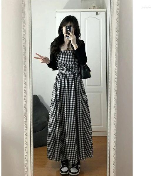 Party Dresses Vintage Elegant Plaid Midi Dress Women 2023 Sleeveless French Sweet Female Summer Holiday Casual Sexy Strap