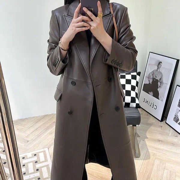 Women&#039;s Leather 2023 Women Autumn And Winter Genuine Sheepskin Coat Suit Collar Long Real Sheep Windbreaker E87