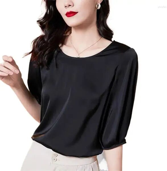 Women&#039;s Blouses Woman Lantern Half Sleeve Ice Silk Tops Office Women Acetate Satin Blouse Summer Retro Style Stylish Bright Shirts