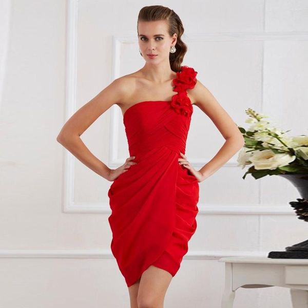 Party Dresses Slim One Shoulder Pleat Red Prom Dress For Woman Sleeveless Mini Elegant Formal Gown Sheath Plus Size Robe De Soriee 2023