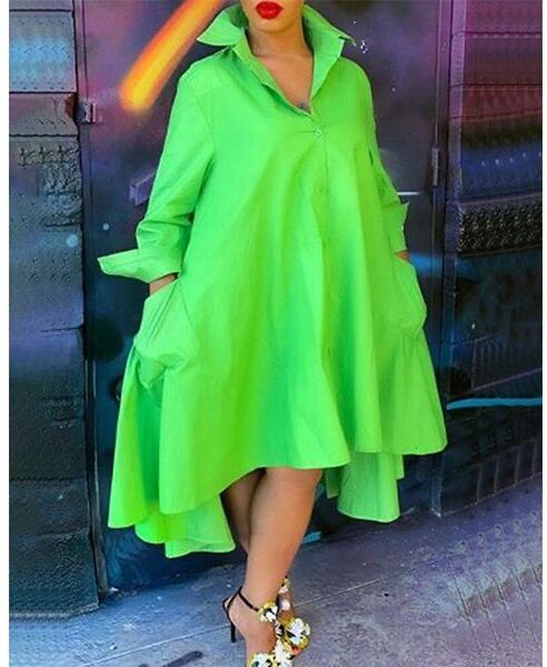 Plus size Dresses Fashion Size 5 XL Women Spring Dress Light Green Color Shirt Lady Party 230711