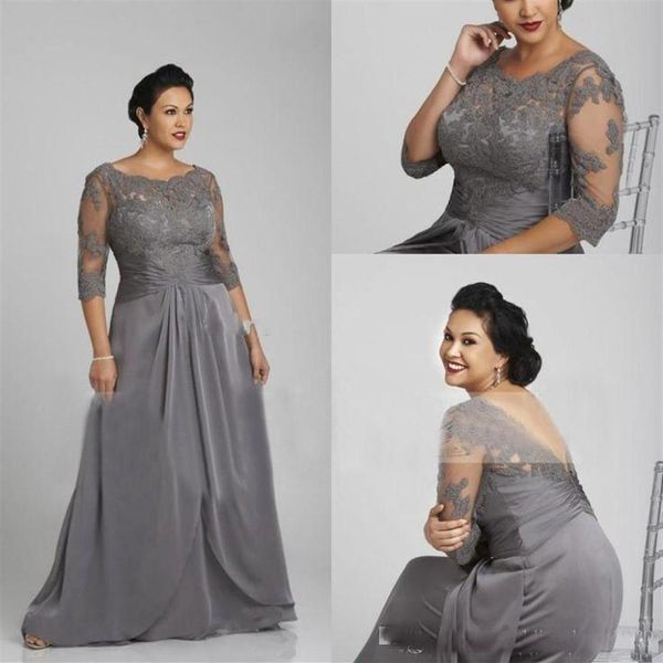 Plus Size Sliver Grey Mother Of The Bride Dress Half Sleeve Chiffon Evening Dress Party Suit Gowns351Y