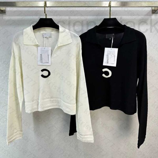 Women&#039;s Sweaters Designer Women Knits Tops With Letter Embroidery Runway Brand Crop Top Shirt High End Elasticity Lapel Neck Pullover Outwear Shirts Knitwear NNMM