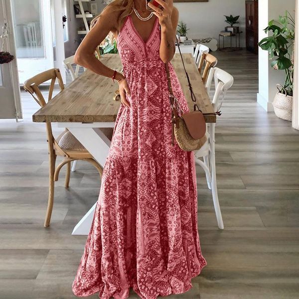 Casual Dresses Sexy Women V Neck Party Dresses Vintage Printed Boho Long Dresses Elegant Flying Sleeve Fashion Sexy Slim Maxi Dress Mujer 230410