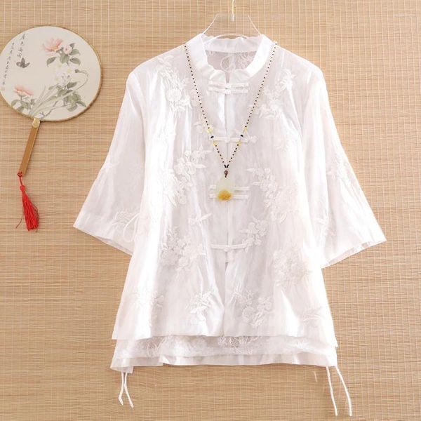 Ethnic Clothing High-end Spring Autumn Chinese Style Embroidery Blouse Shirt Women Fashion Elegant Loose Lady Top S-XXL