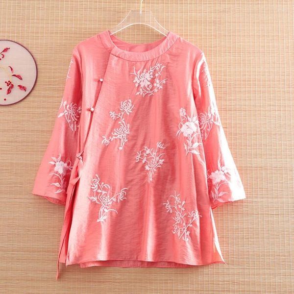 Ethnic Clothing High-end Spring And Summer Chinese Style Embroidery Blouse Shirt Women Fashion Elegant Loose Lady Short Top S-XXL