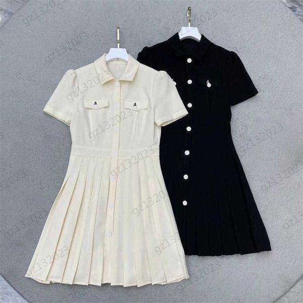 Women Dresses Brand Letter Embroidery Custom Button Open Slim Dress Lapel Bubble Short Sleeve Hemline Pleated Maxiskit Womens Designer Clothing