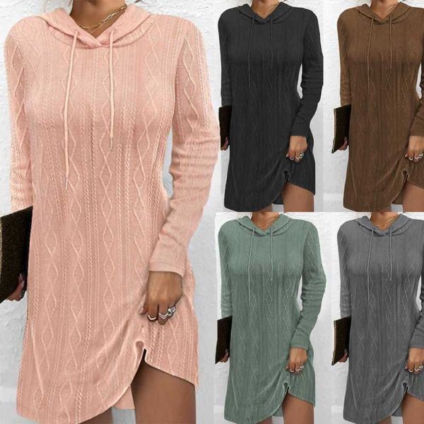 Prom Dresses 2023 Fashion Long Sleeved Hooded Pullover Knitted Dresses