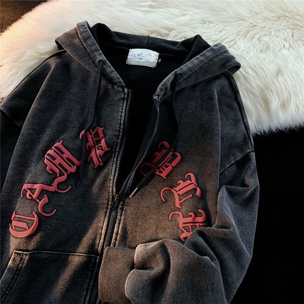 Womens Hoodies Sweatshirts Y2K Zip UP Hoodie Grunge Women Men Autumn Embroidery Letter Long Sleeve Gothic Hooded Sweatshirt Lady Loose Retro Jacket 230228