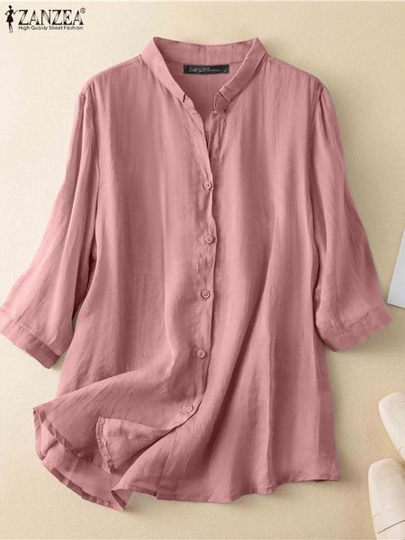 Shirt Zanzea Autumn Women 3/4 Sleeve Solid Blouse Elegant Buttons Down Shirt Female Work Loose Blusas Chemise 2023 Oversize Tunic Tops