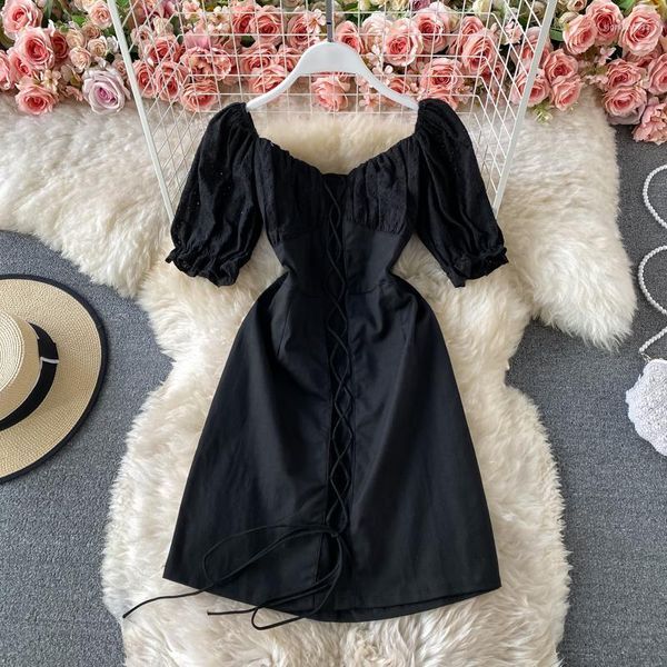 Party Dresses 2023 Summer Korean Version Of The Slim Vestidos Female Square Collar Clavicle Short Sleeve Mini Dress C849