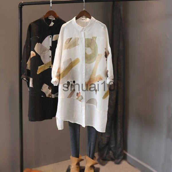 Womens Blouses Shirts Summer Women Blouses Long Sleeve Top Print Casual Fashion Shirts Spring Clothes Female Loose Medium Long Uv Protective Blouse J230621