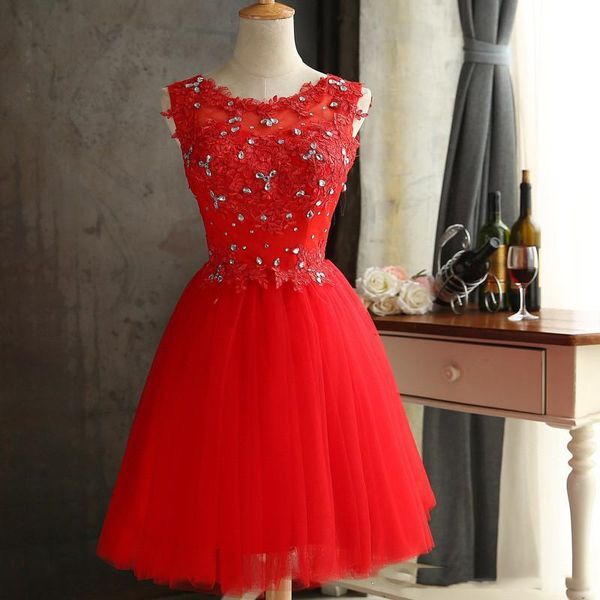 Red Short Beading Homecoming Dresses Junior Party Gowns Fashion Tulle Corset Back Birthday Graduation Cocktail Prom Party Gown