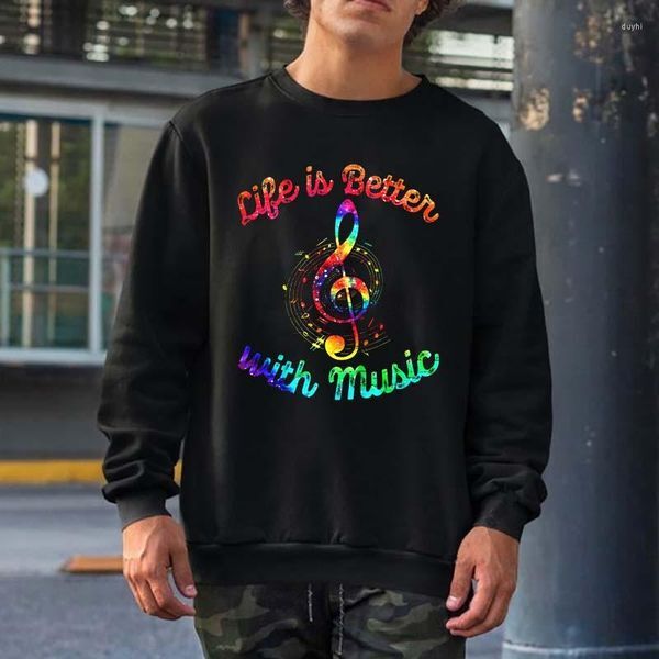 Men&#039;s Hoodies Life Is Better With Music Notes Symbol Tie Dye Musician Sweatshirts Men Women Streetwear Crewneck Hooded Hip Hop Cotton